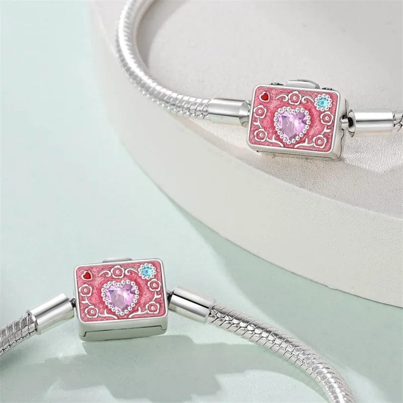 Trivellolab Pink Camera Crystal Heart Snake Chain Bracelet
