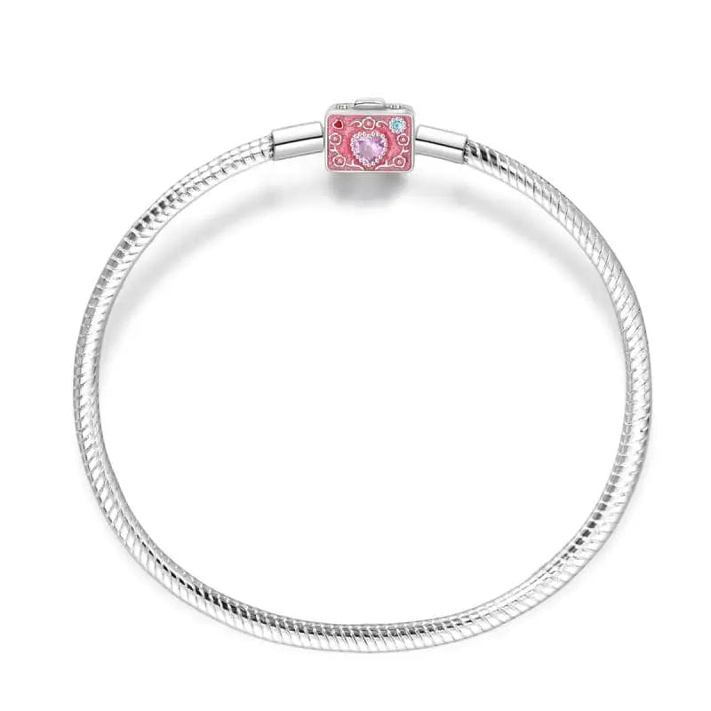 Trivellolab Pink Camera Crystal Heart Snake Chain Bracelet