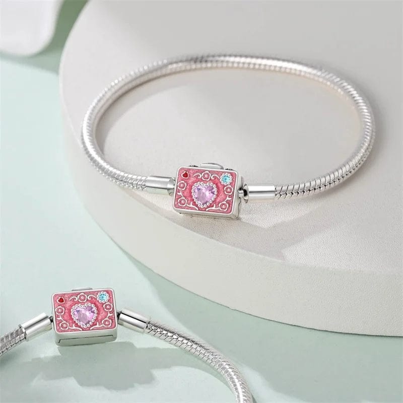 Trivellolab Pink Camera Crystal Heart Snake Chain Bracelet