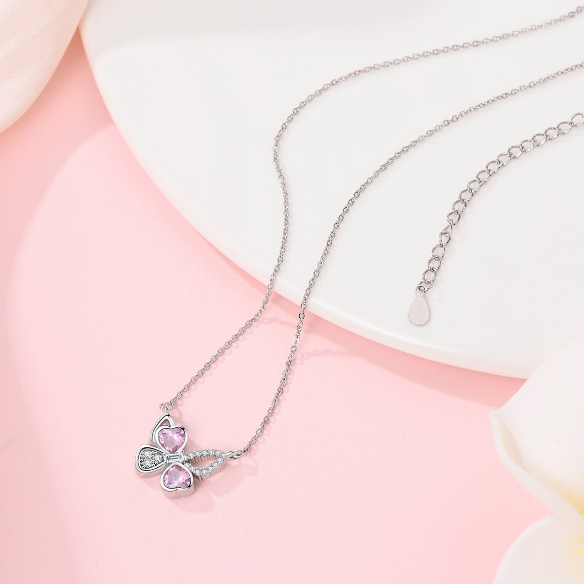 Trivellolab Pink Heart Butterfly Necklace