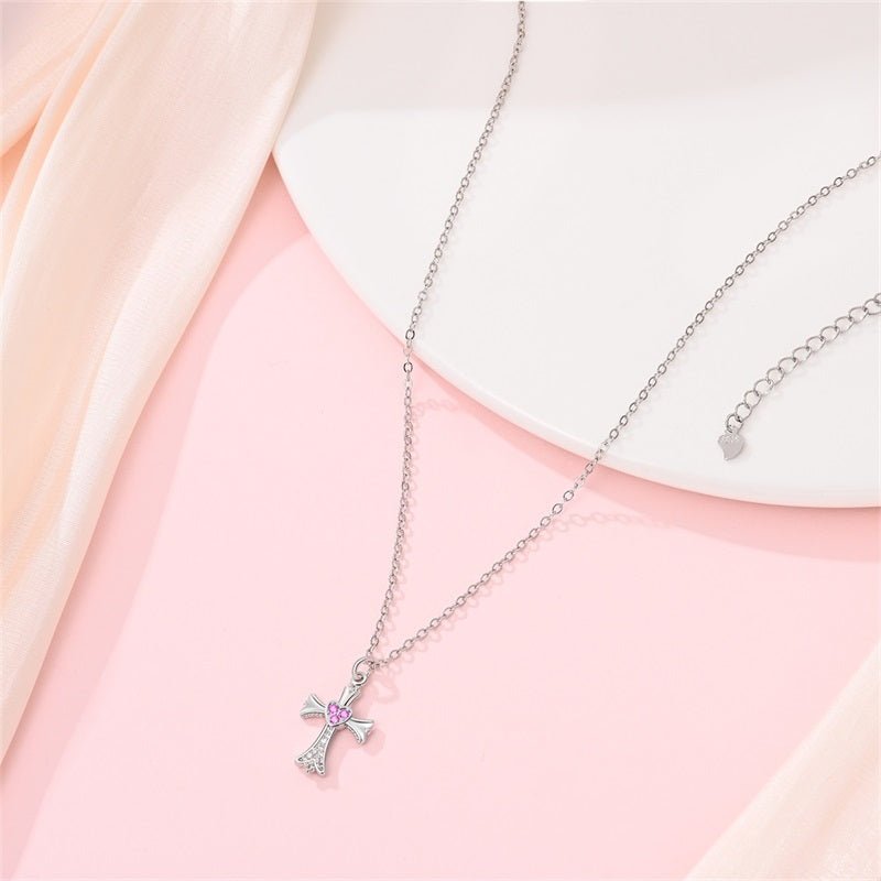 Trivellolab Pink Heart Cross Necklace