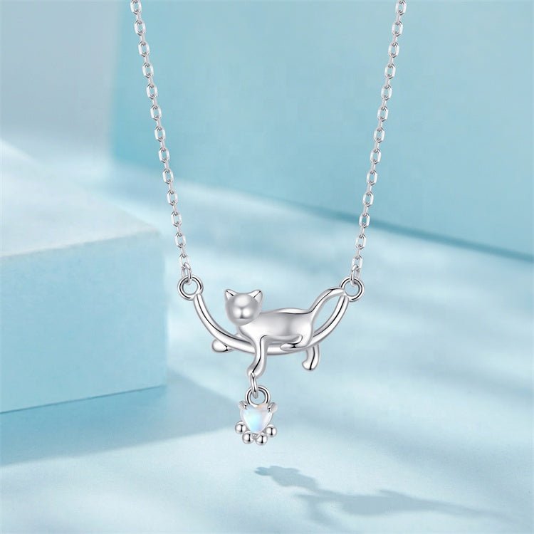 Trivellolab Playful Moonlit Cat Pendant Necklace