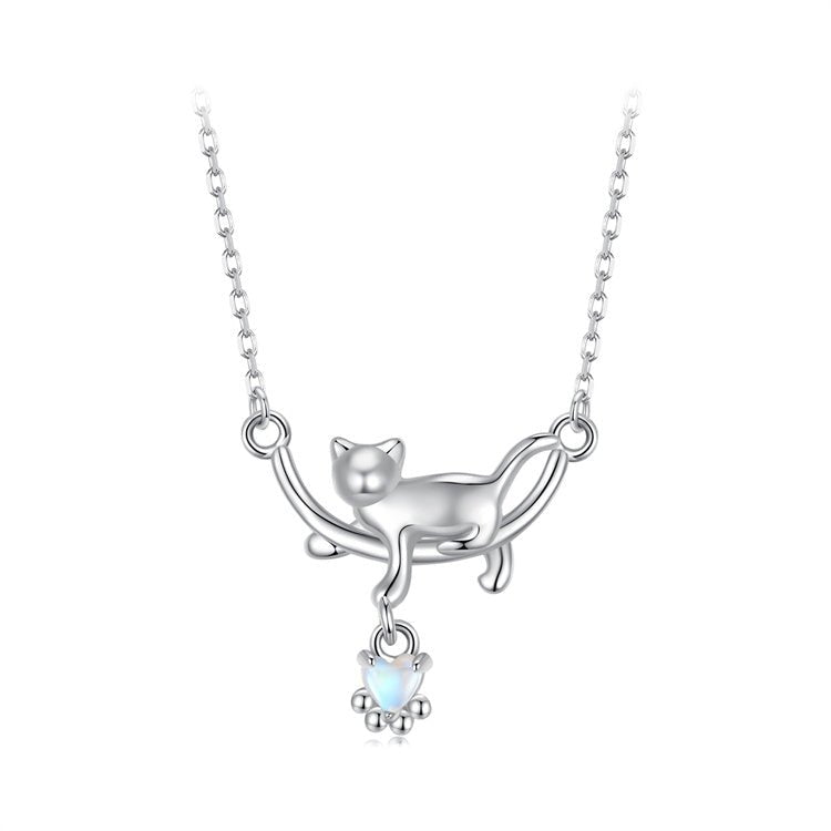 Trivellolab Playful Moonlit Cat Pendant Necklace