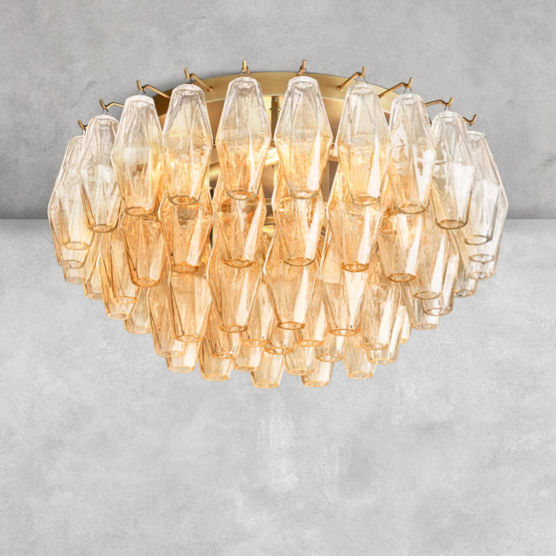Chiare Glass Round Flush Mount 17" 24‘’-17''-Lacquered Burnished Brass-Smoke-Blushlighting