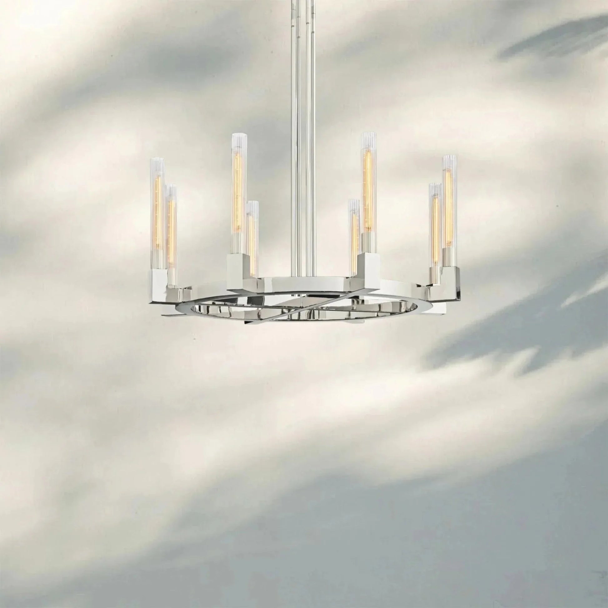 Pulse Candlestick Round Chandelier 36"48"60"72" - Round 72" diamPolished NickelBlushlighting