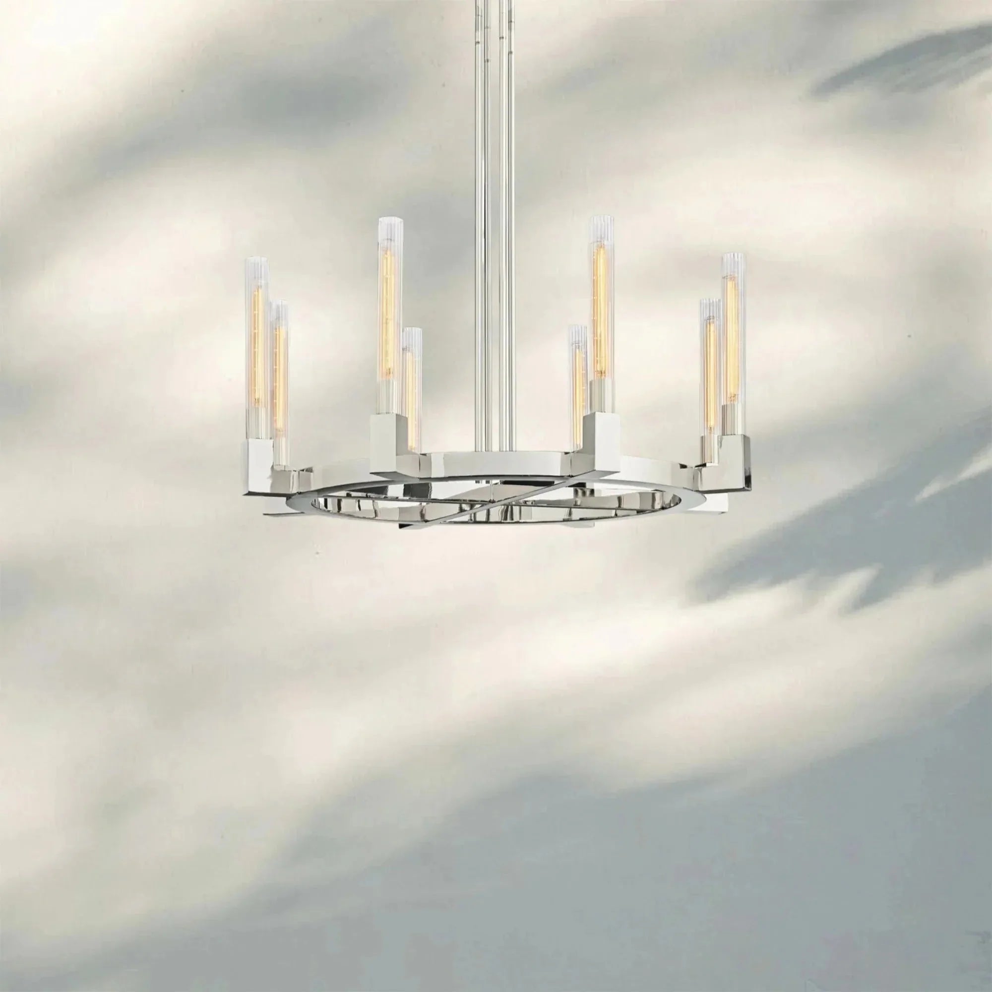 Pulse Candlestick Round Chandelier 36"48"60"72" - Round 72" diamPolished NickelBlushlighting