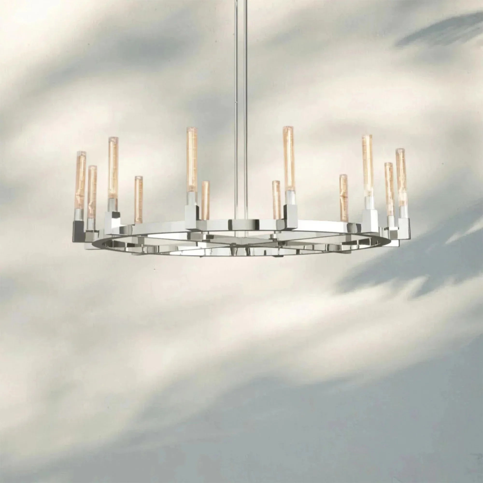 Pulse Candlestick Round Chandelier 36"48"60"72" - Round 60" diamPolished NickelBlushlighting