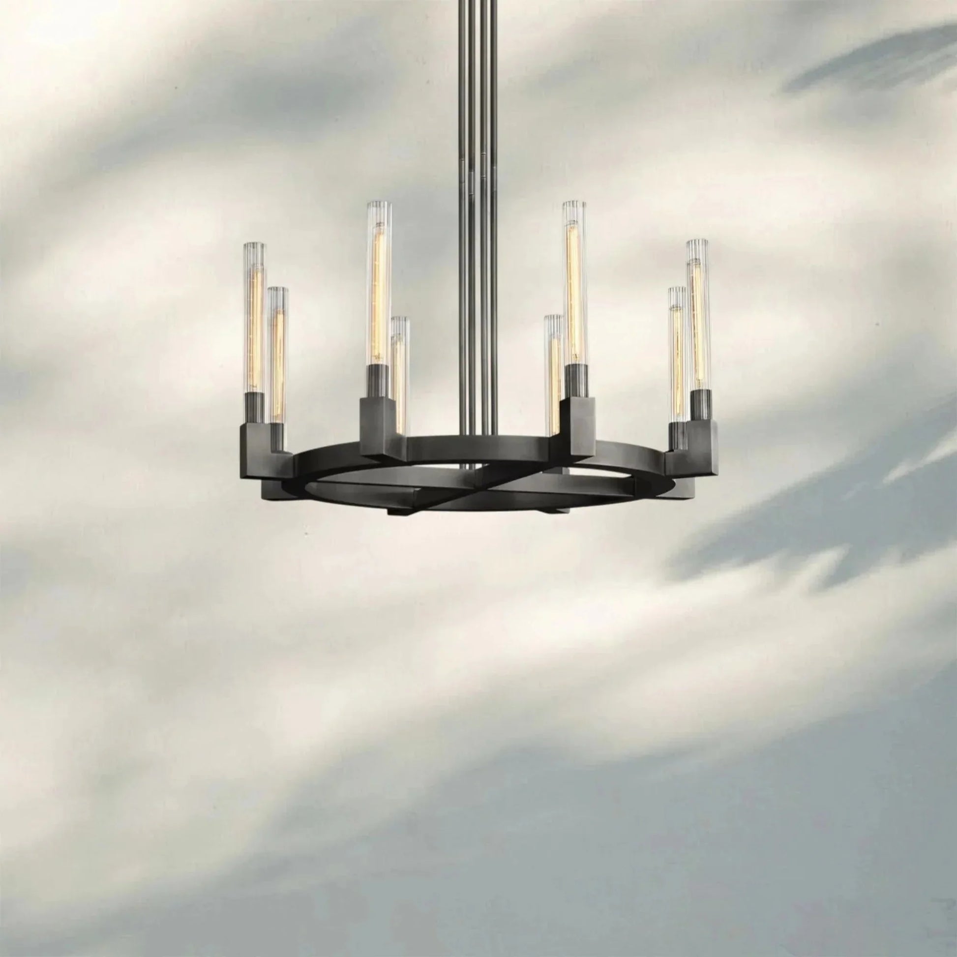 Pulse Candlestick Round Chandelier 36"48"60"72" - Round 72" diamPolished NickelBlushlighting