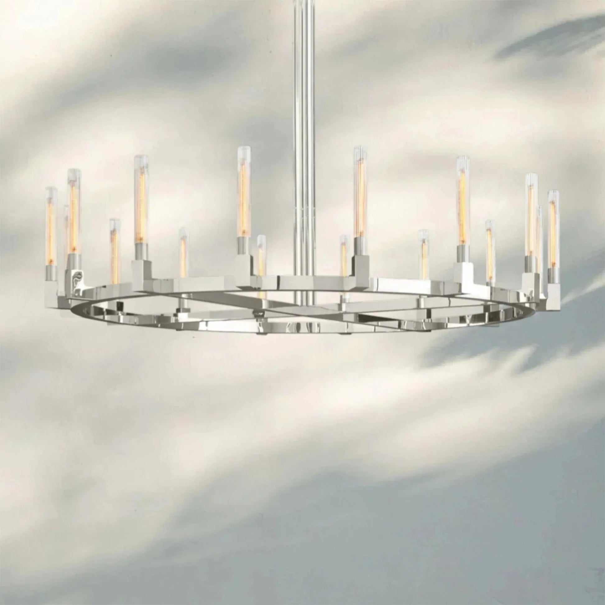 Pulse Candlestick Round Chandelier 36"48"60"72" - Round 72" diamPolished NickelBlushlighting