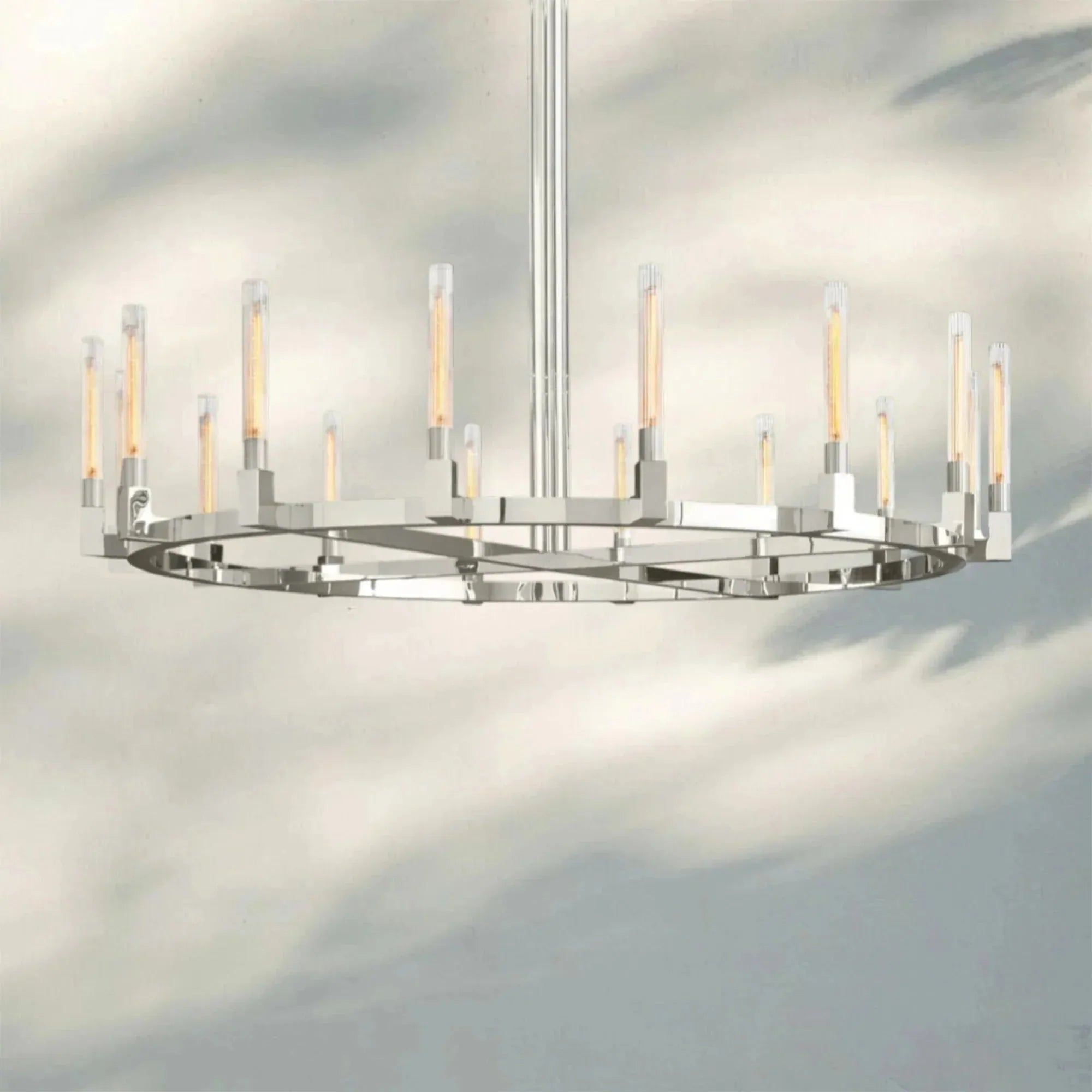 Pulse Candlestick Round Chandelier 36"48"60"72" - Round 72" diamPolished NickelBlushlighting