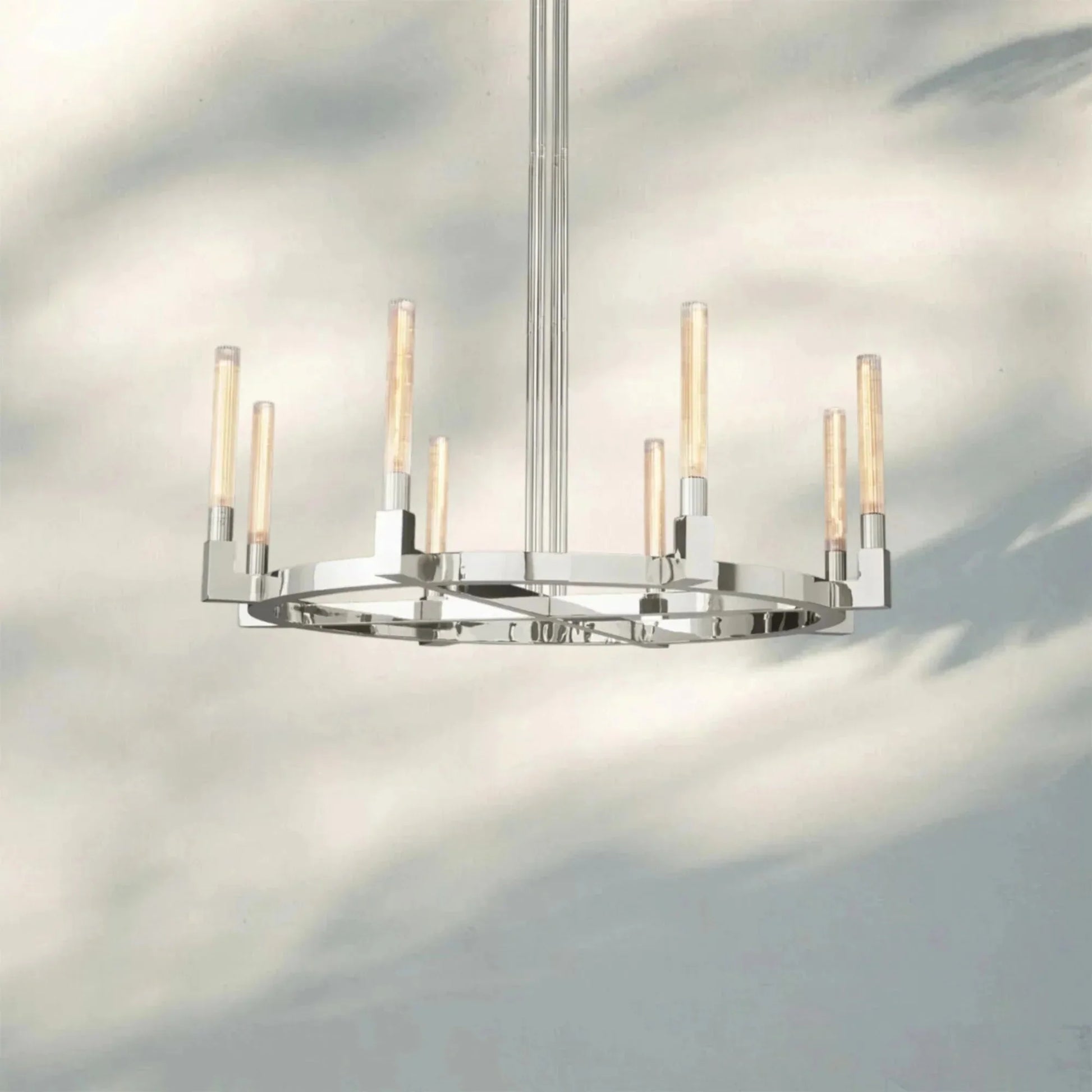 Pulse Candlestick Round Chandelier 36"48"60"72" - Round 36" diamPolished NickelBlushlighting
