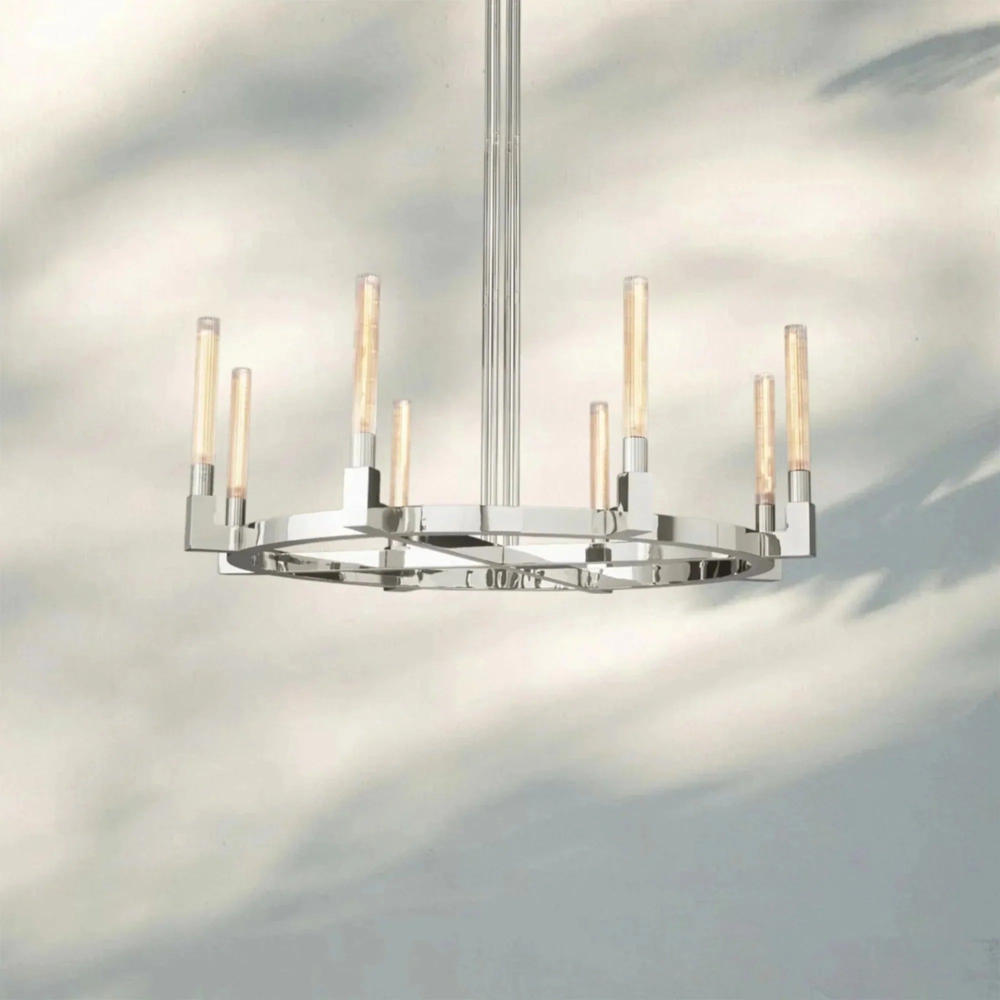 Pulse Candlestick Round Chandelier 36"48"60"72" - Round 36" diamPolished NickelBlushlighting
