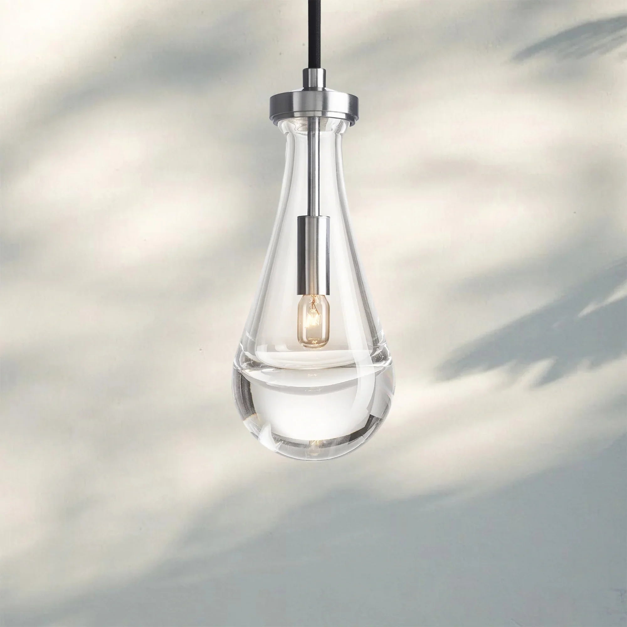 Raindrop Pendant Rod & Cord-Pendant Light For Bedroom,Pendant Light For dining room-Satin Nickel-Cord-Blushlighting