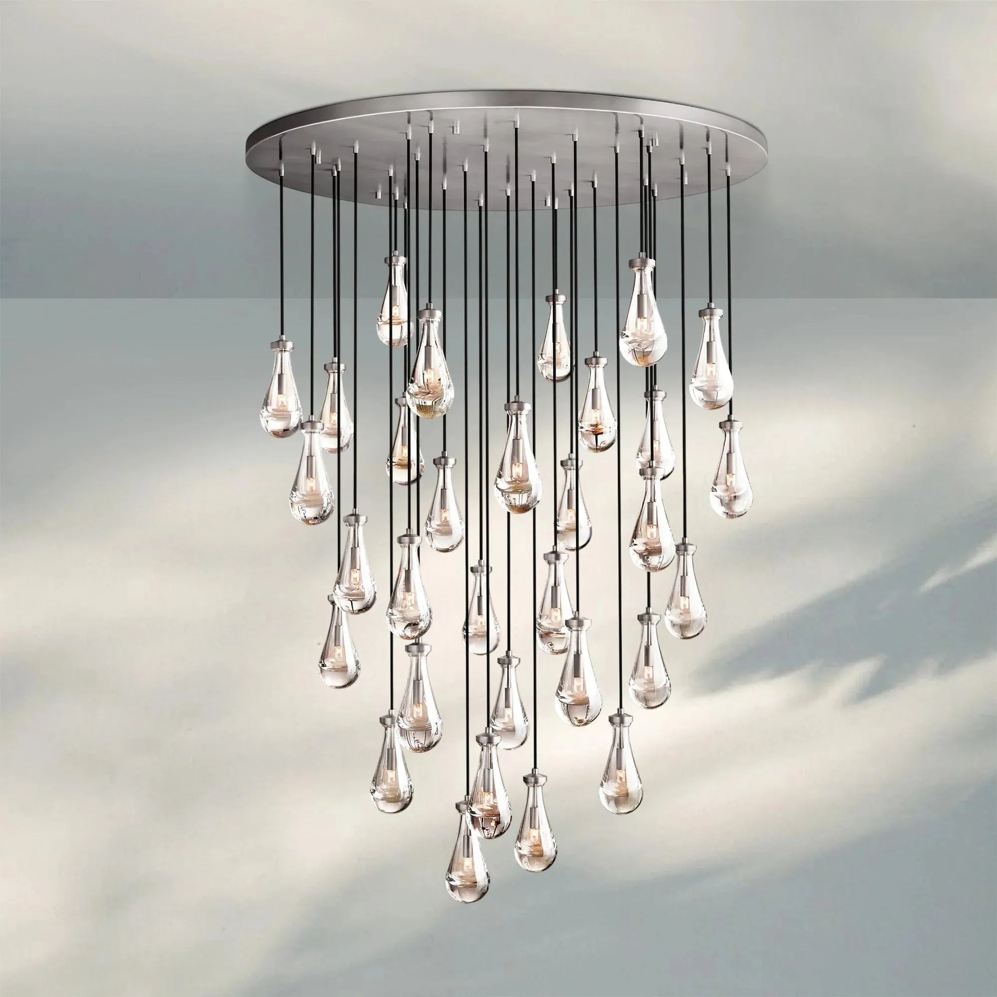 Raindrop Round Chandelier Modern Luxury Glass Chandelier For Living Room-60''-Satin Nickel-