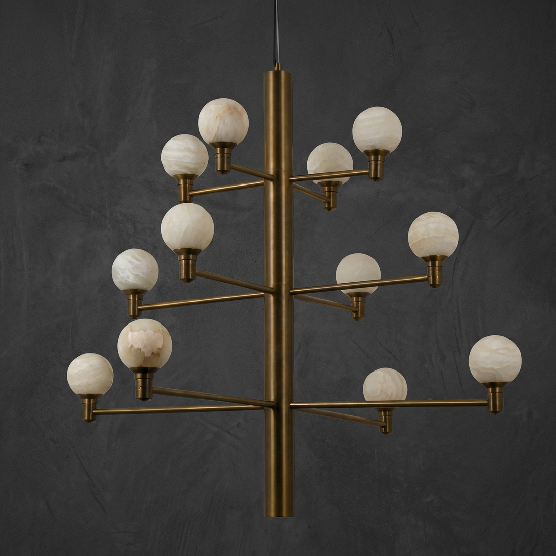 Large Alabaster Chandelier in brushed brass