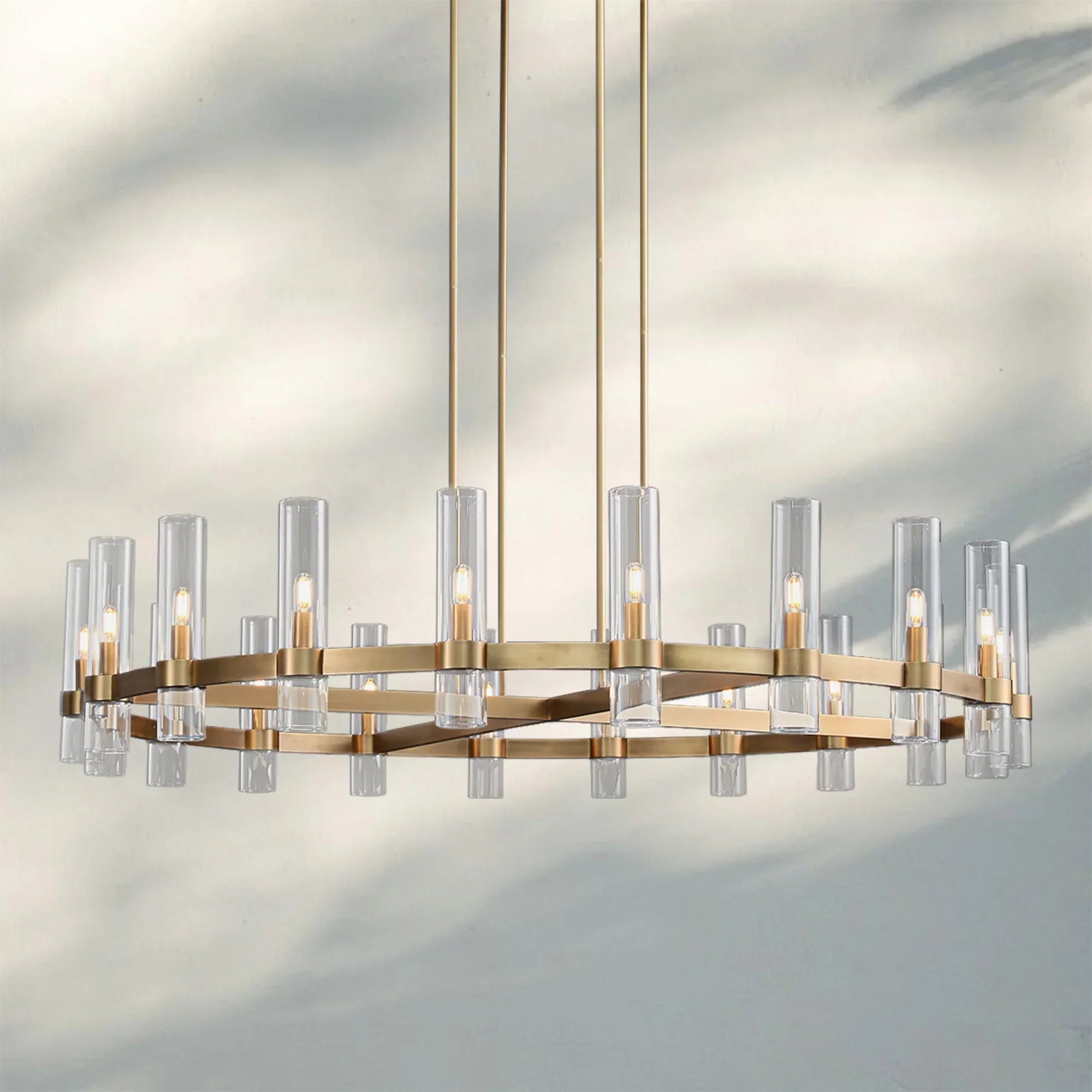 Ravella Glass Round Chandelier-60''-Lacquered Brass-