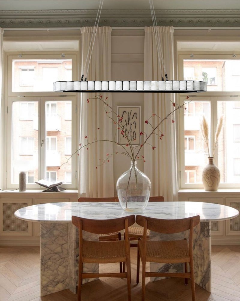 Ring Alabaster Oval Chandelier for Kitchen Island - L80*W30*H7CM/L31.5"*W11.8"*H2.8"Black + WhiteTrivellolab
