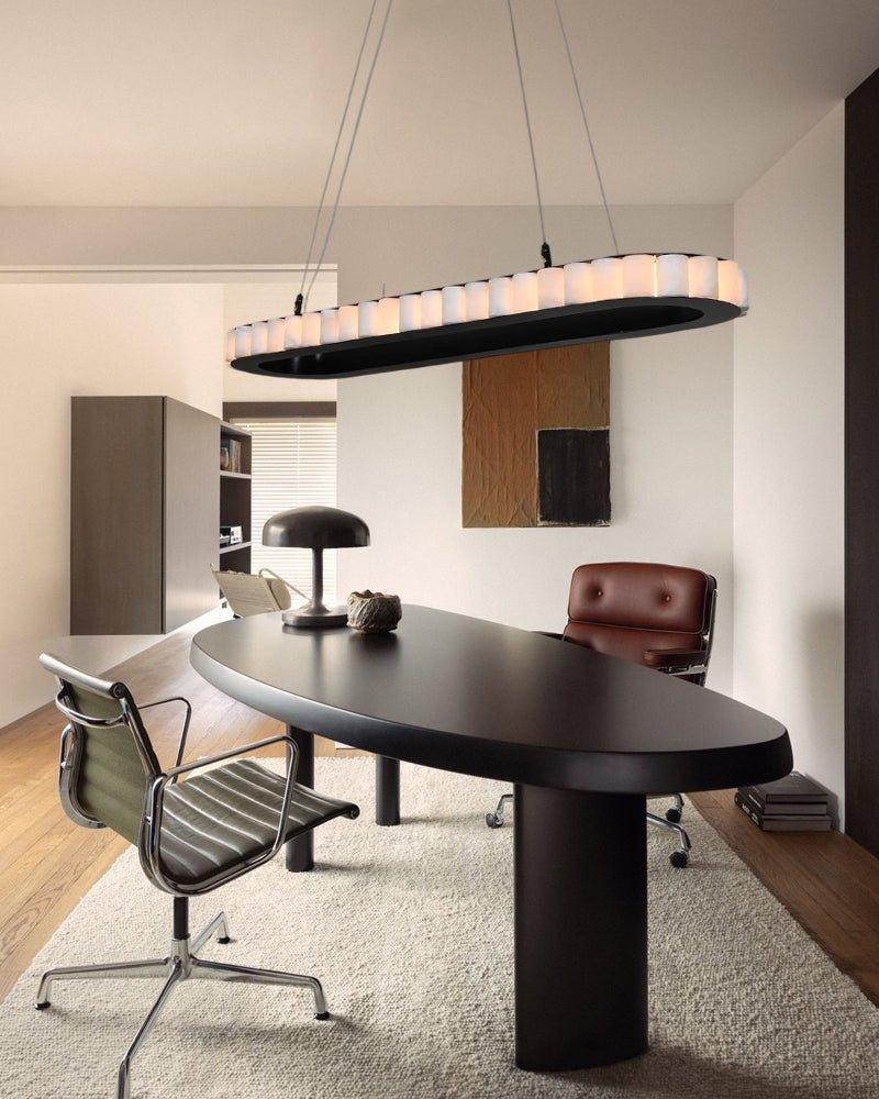 Ring Alabaster Oval Chandelier for Kitchen Island - L80*W30*H7CM/L31.5"*W11.8"*H2.8"Black + WhiteTrivellolab