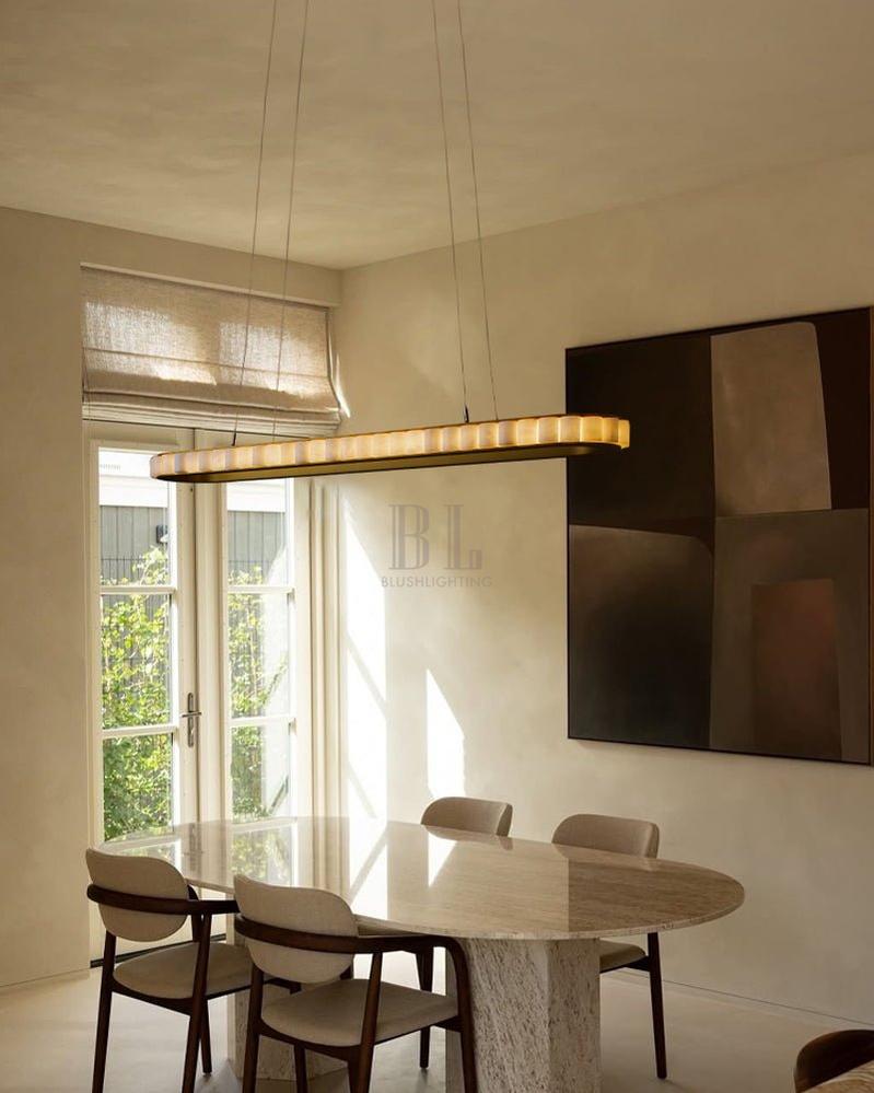 Ring Alabaster Oval Chandelier for Kitchen Island - L80*W30*H7CM/L31.5"*W11.8"*H2.8"Black + WhiteTrivellolab