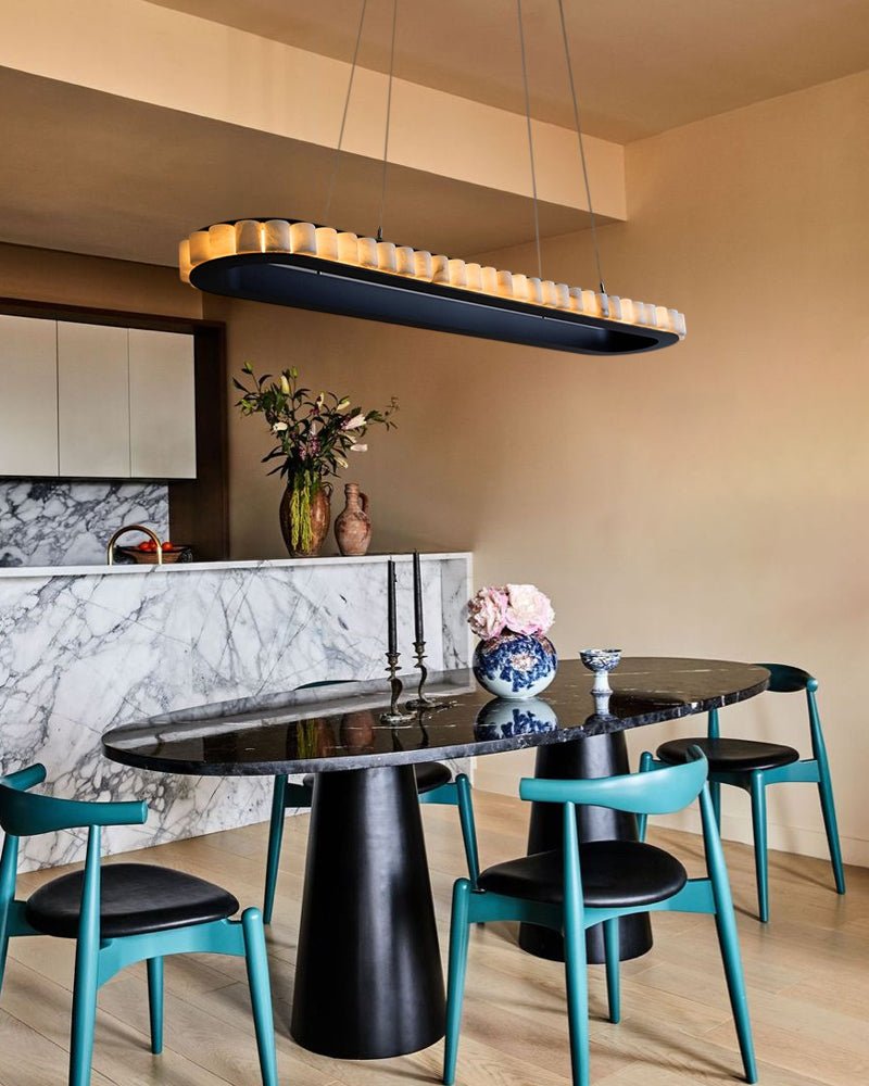 Ring Alabaster Oval Chandelier for Kitchen Island - L80*W30*H7CM/L31.5"*W11.8"*H2.8"Black + WhiteTrivellolab
