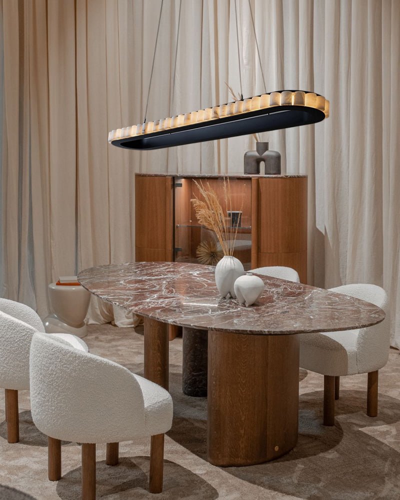 Ring Alabaster Oval Chandelier for Kitchen Island - L80*W30*H7CM/L31.5"*W11.8"*H2.8"Black + WhiteTrivellolab