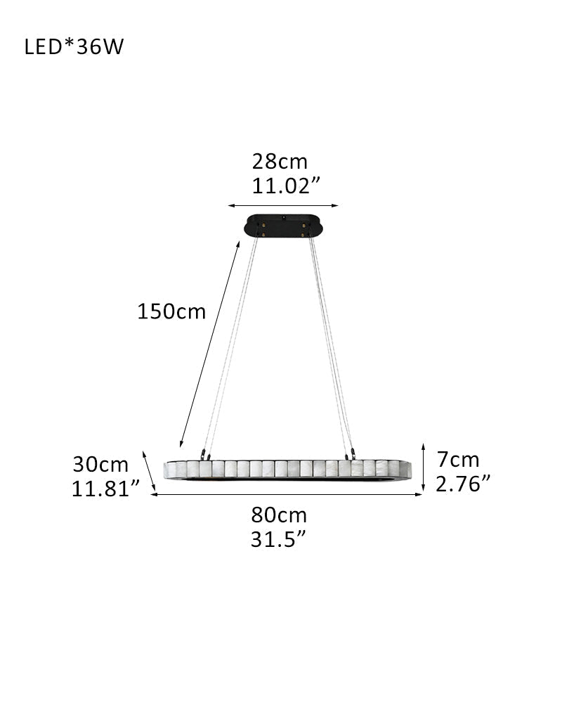 Ring Alabaster Oval Chandelier for Kitchen Island - L80*W30*H7CM/L31.5"*W11.8"*H2.8"Black + WhiteTrivellolab