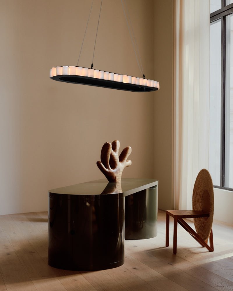 Ring Alabaster Oval Chandelier for Kitchen Island - L80*W30*H7CM/L31.5"*W11.8"*H2.8"Black + WhiteTrivellolab