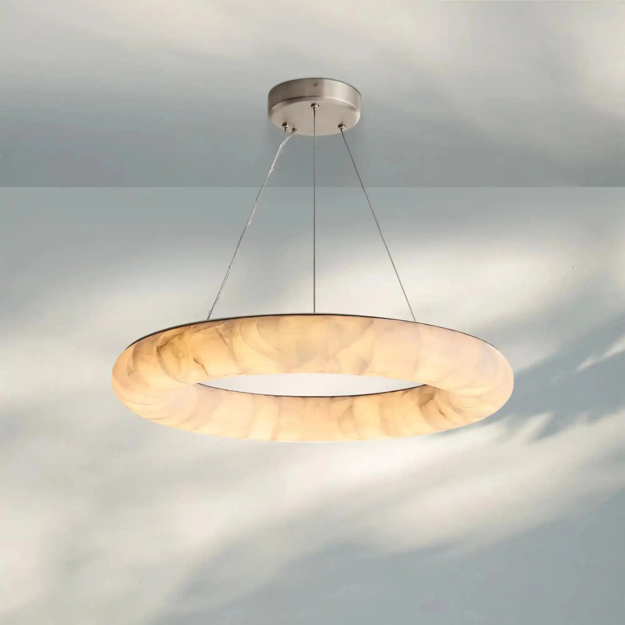 Rivaga Lisse Alabaster Round Chandelier 31" 41" 61"D-31"-Satin Nickel-