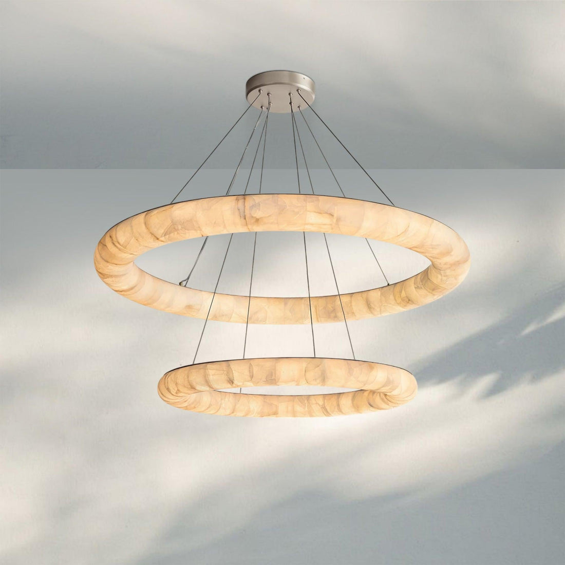 Rivaga Lisse Alabaster Two-Tiered Round Chandelier 61"-Bronze-