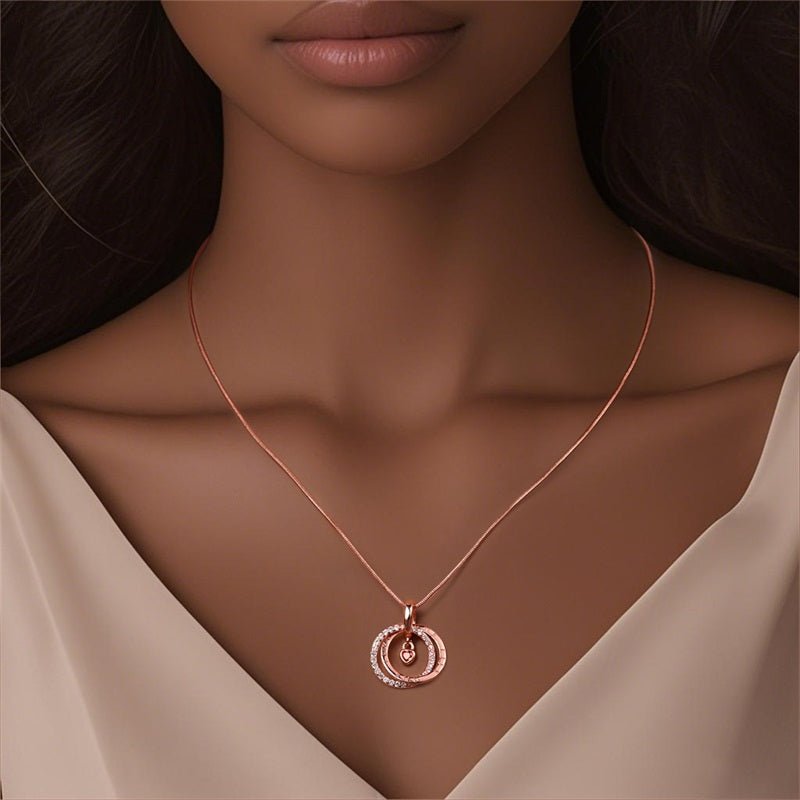 Trivellolab Rose Gold Double Circle Necklace with Heart