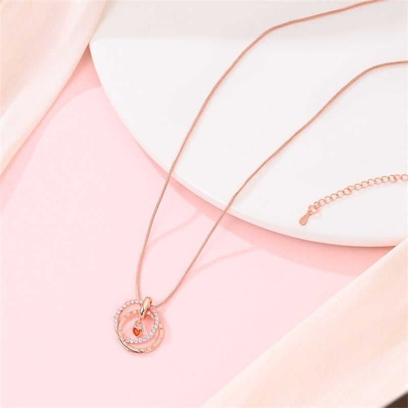 Trivellolab Rose Gold Double Circle Necklace with Heart