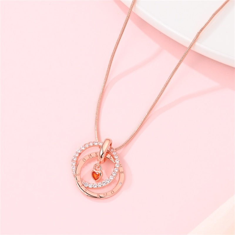 Trivellolab Rose Gold Double Circle Necklace with Heart