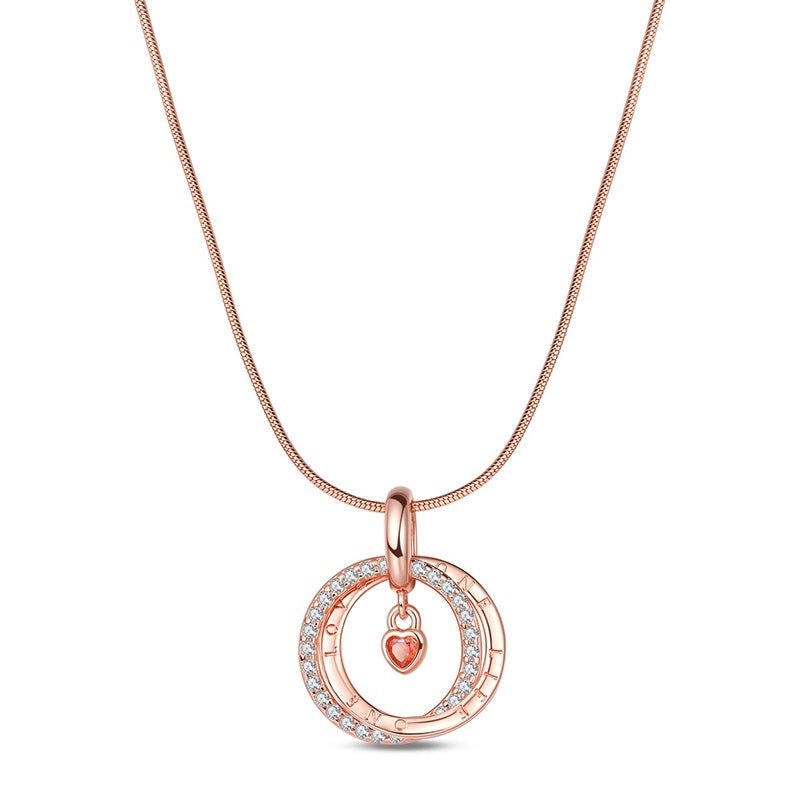 Trivellolab Rose Gold Double Circle Necklace with Heart