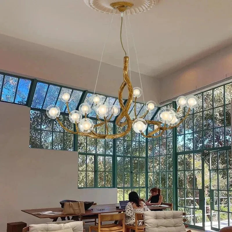 Rustic Farmhouse Branch Chandelier with Glass Orbs - 16 LightsWarm Light 2700KTrivellolab