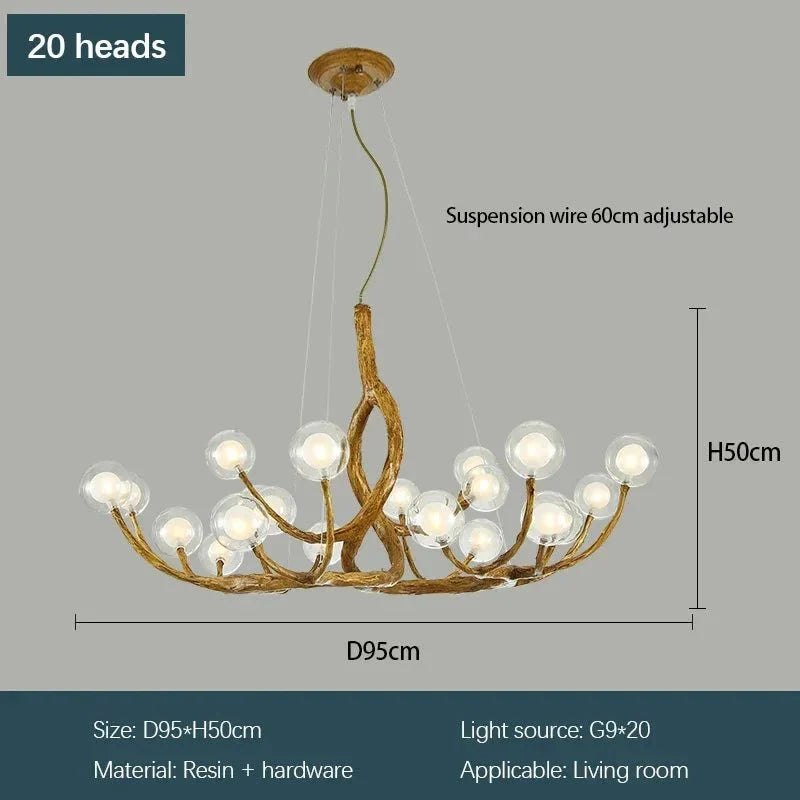 Rustic Farmhouse Branch Chandelier with Glass Orbs - 16 LightsWarm Light 2700KTrivellolab