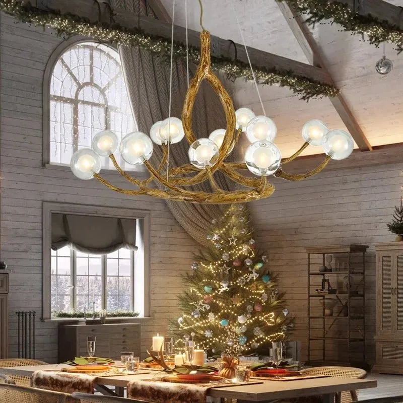 Rustic Farmhouse Branch Chandelier with Glass Orbs - 16 LightsWarm Light 2700KTrivellolab