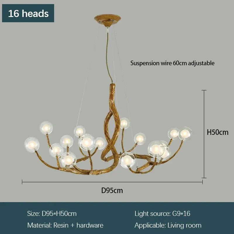 Rustic Farmhouse Branch Chandelier with Glass Orbs - 16 LightsWarm Light 2700KTrivellolab