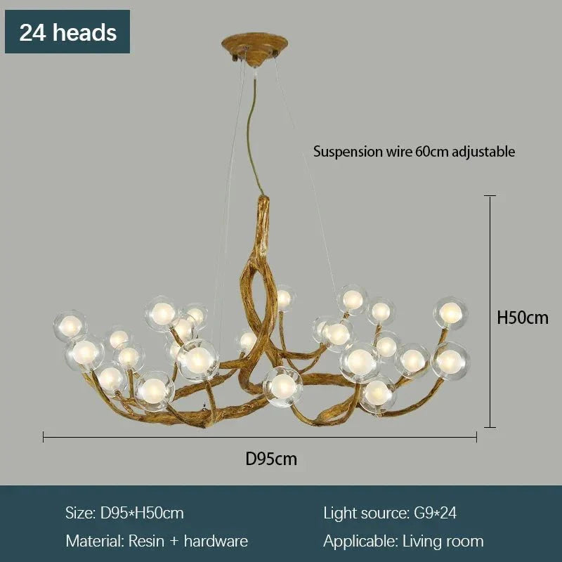 Rustic Farmhouse Branch Chandelier with Glass Orbs - 16 LightsWarm Light 2700KTrivellolab