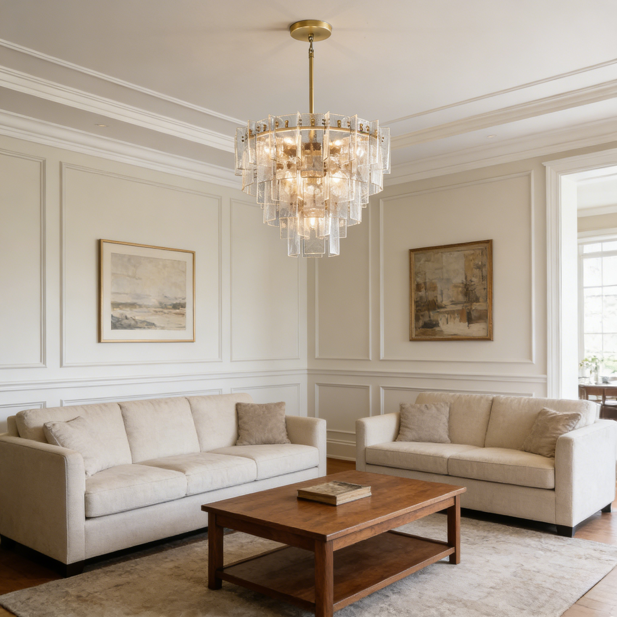Lattica Glass Tiered Gold Chandelier for Foyer, Living Room, Entryway