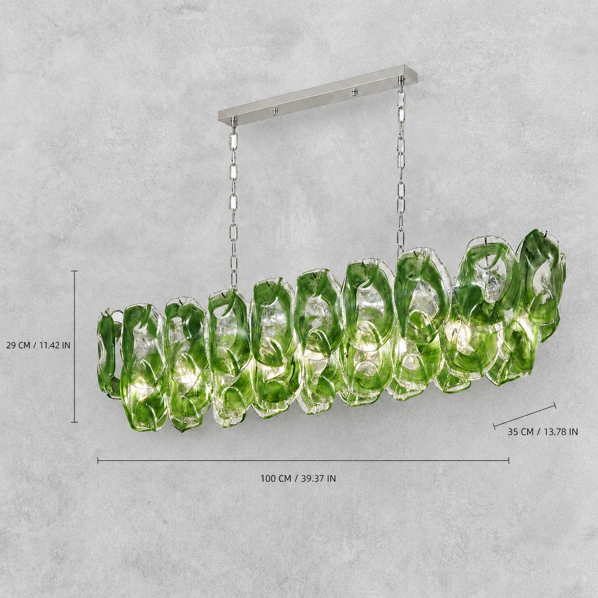 Verdalia Green Glass Linear Style Chandelier