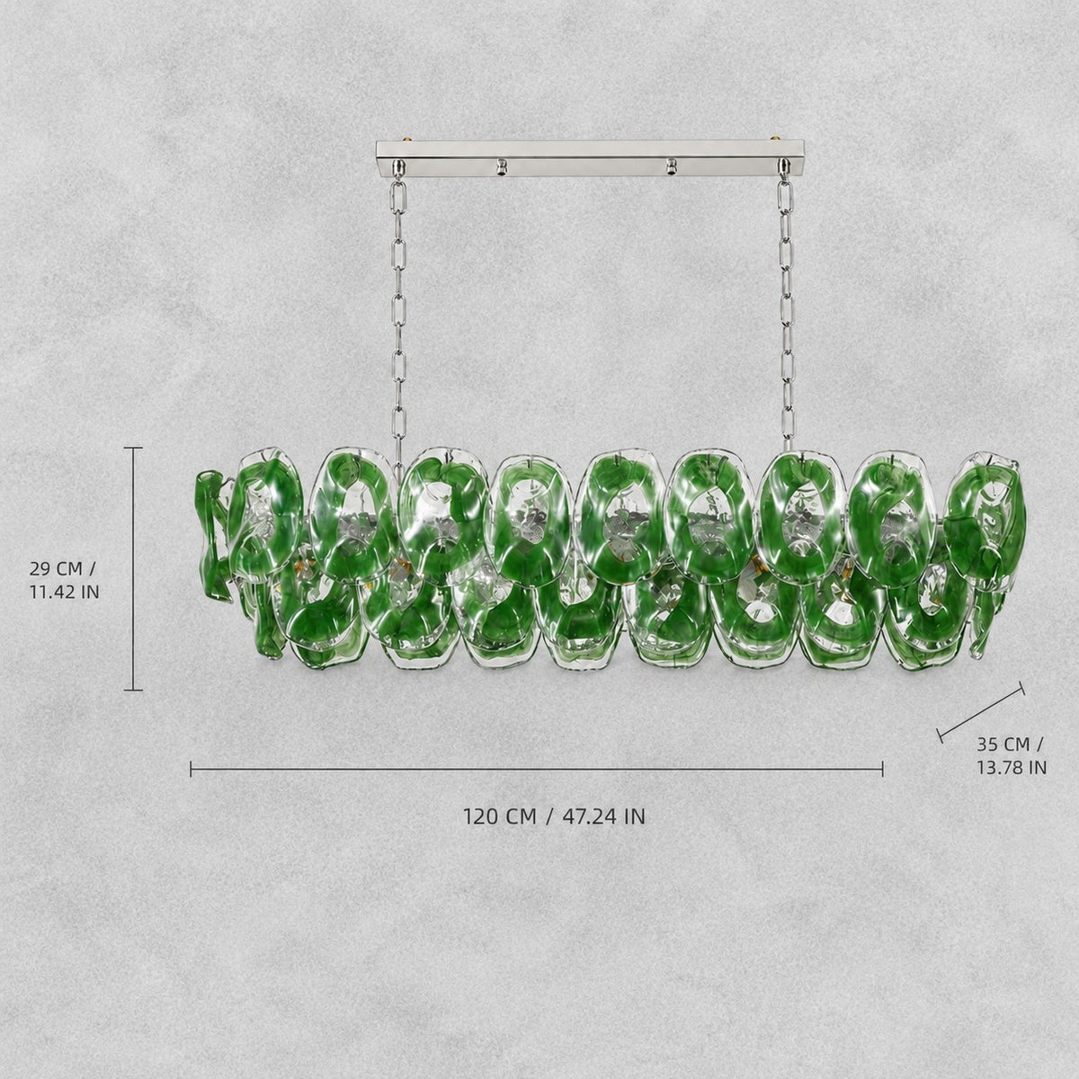 Verdalia Green Glass Linear Style Chandelier