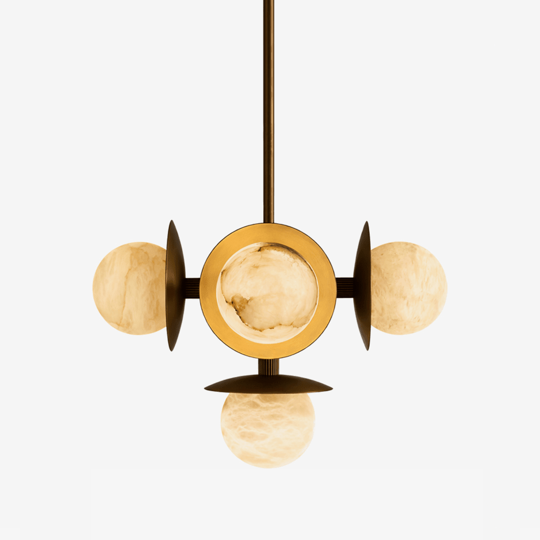 Snowflake Alabaster Orb Chandelier - ∅ 15″ x H 59″Bronze & WhiteTrivellolab