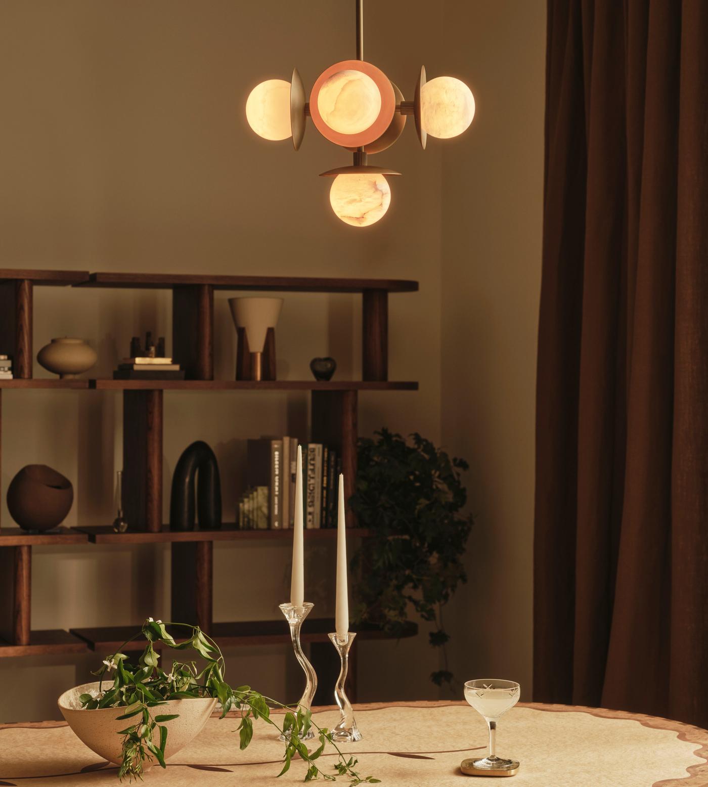 Snowflake Alabaster Orb Chandelier - ∅ 15″ x H 59″Bronze & WhiteTrivellolab