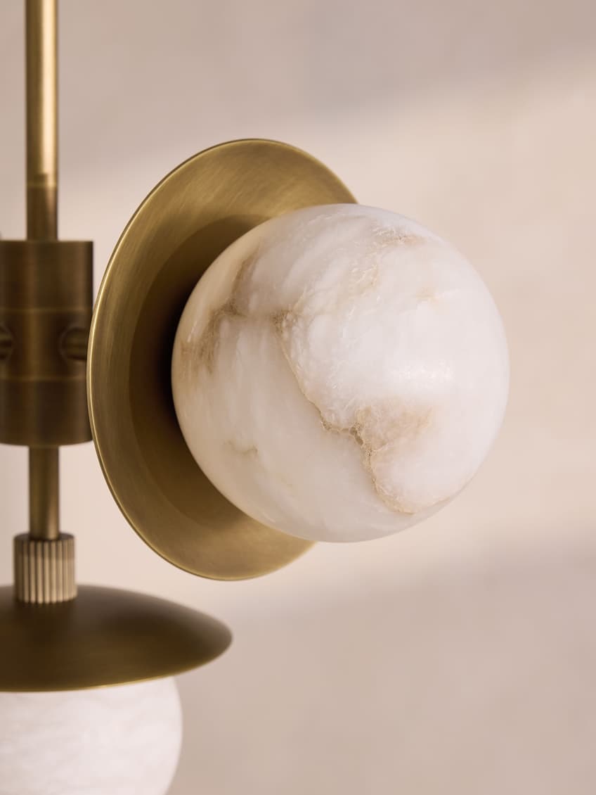 Snowflake Alabaster Orb Chandelier - ∅ 15″ x H 59″Bronze & WhiteTrivellolab