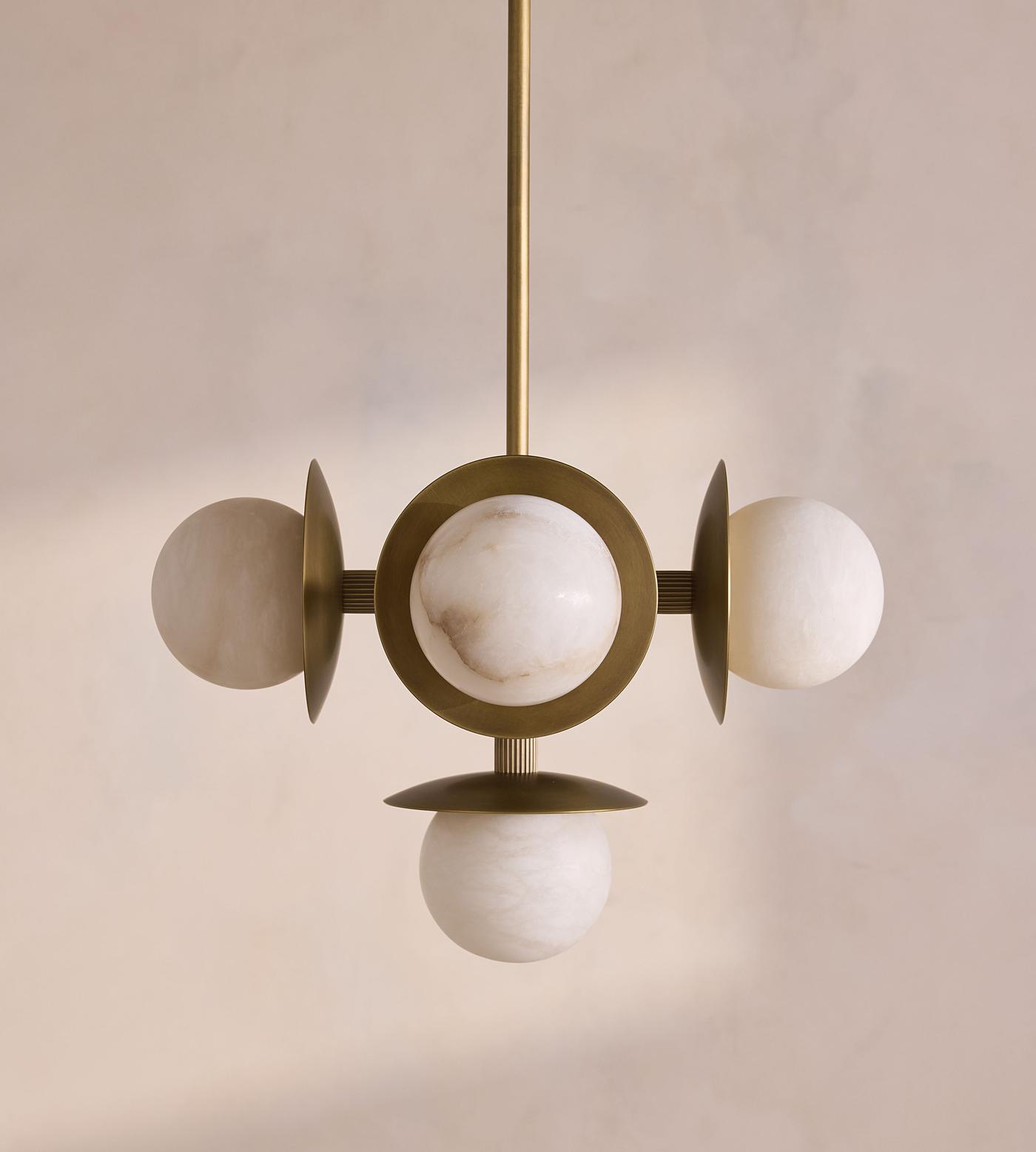 Snowflake Alabaster Orb Chandelier - ∅ 15″ x H 59″Bronze & WhiteTrivellolab