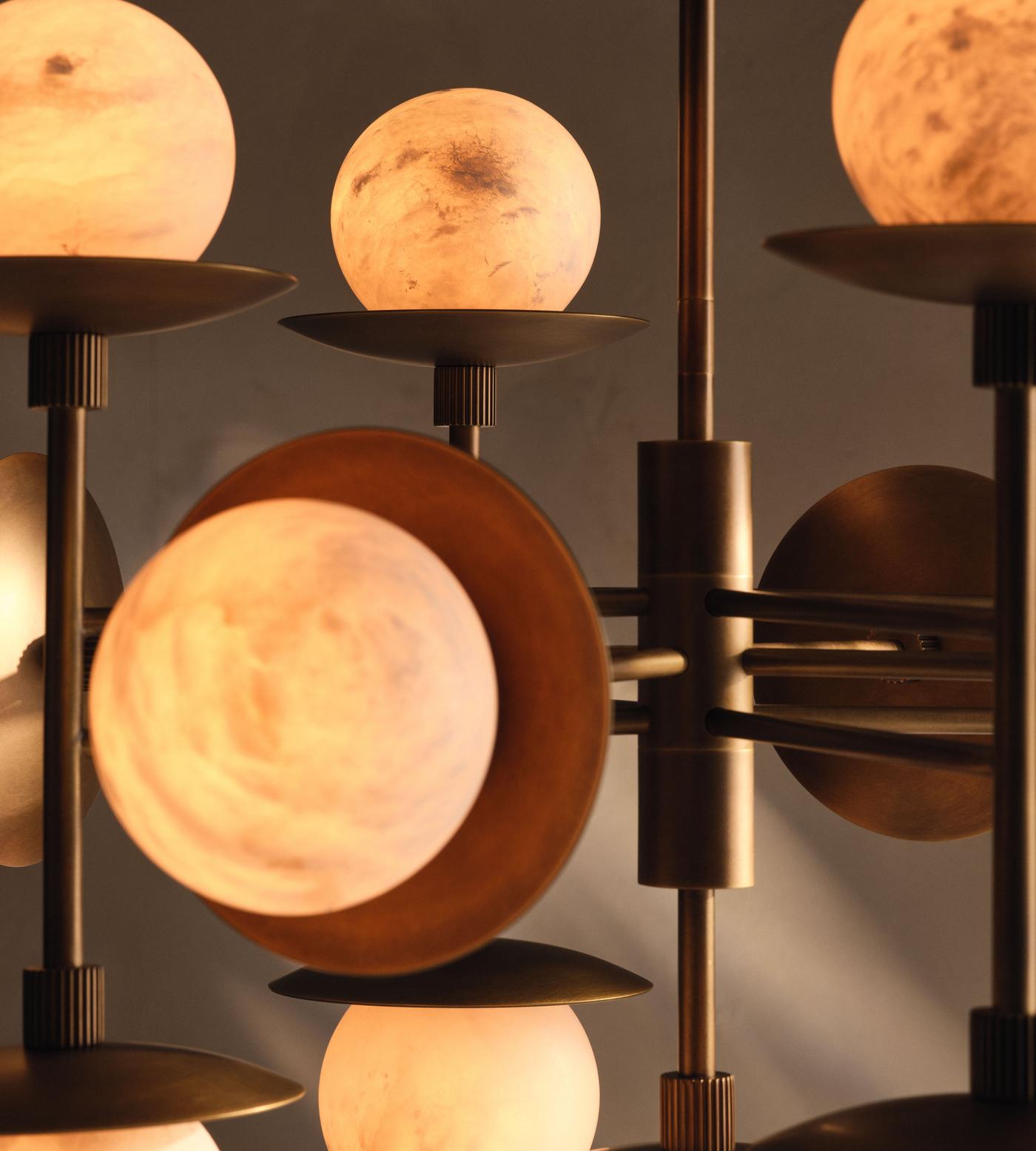 Snowflake Alabaster Orb Chandelier - ∅ 15″ x H 59″Bronze & WhiteTrivellolab