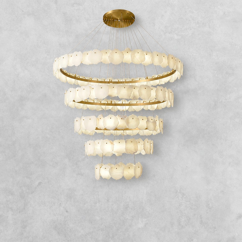 Spiral Alabaster Chandelier – Gold & White 4‑6 Layer Luxury Ceiling Light