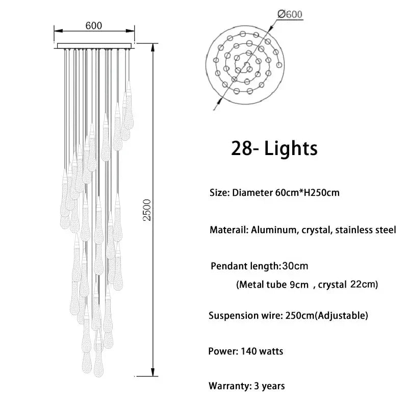 Spiral Raindrop Staircase Ceiling Lighting - 1 LightsWarm White 3000kTrivellolab