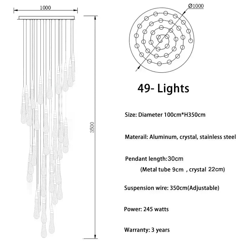 Spiral Raindrop Staircase Ceiling Lighting - 1 LightsWarm White 3000kTrivellolab