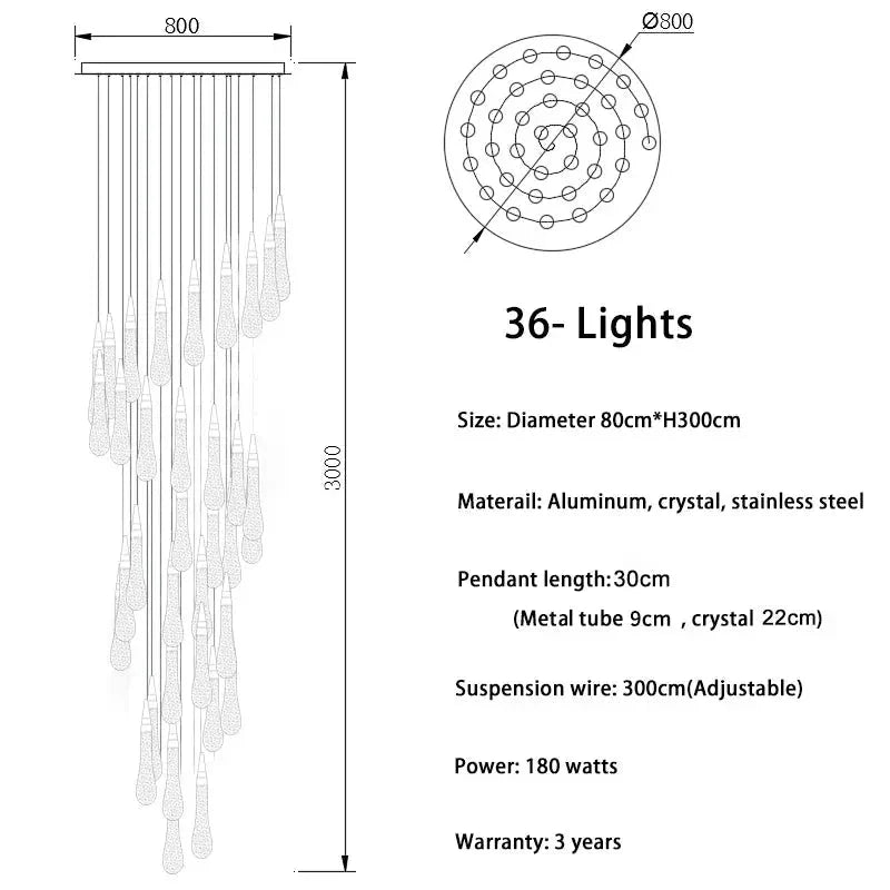 Spiral Raindrop Staircase Ceiling Lighting - 1 LightsWarm White 3000kTrivellolab